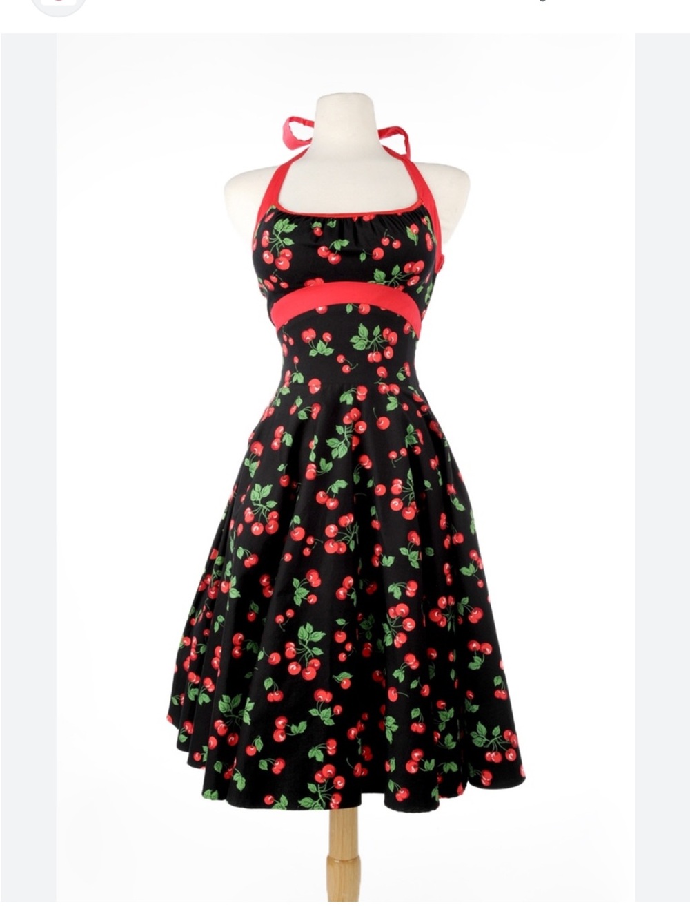 Pin up couture cherry halter dress 50s style full circle skirt size S